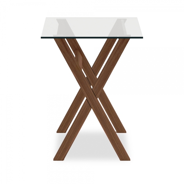 Nyra Office Desk, Glass & Walnut