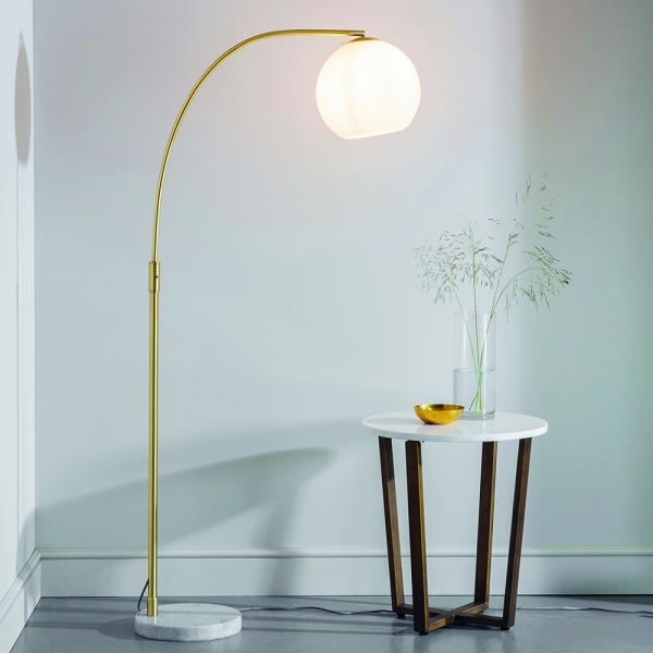 Otto Floor Lamp, Brass & White Marble