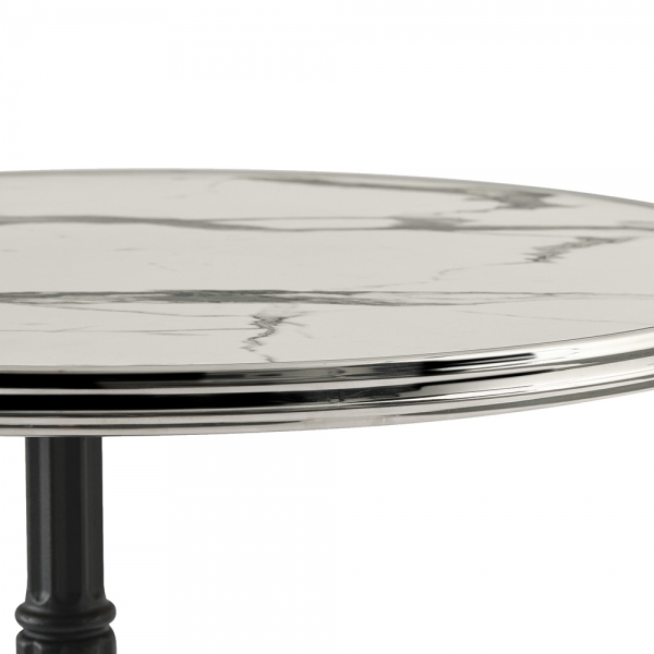 Parisian Style Flat Auto-Adjust Bar Table, White Marble & Chrome