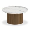 Raya Round Coffee Table, White Marble Effect & Walnut