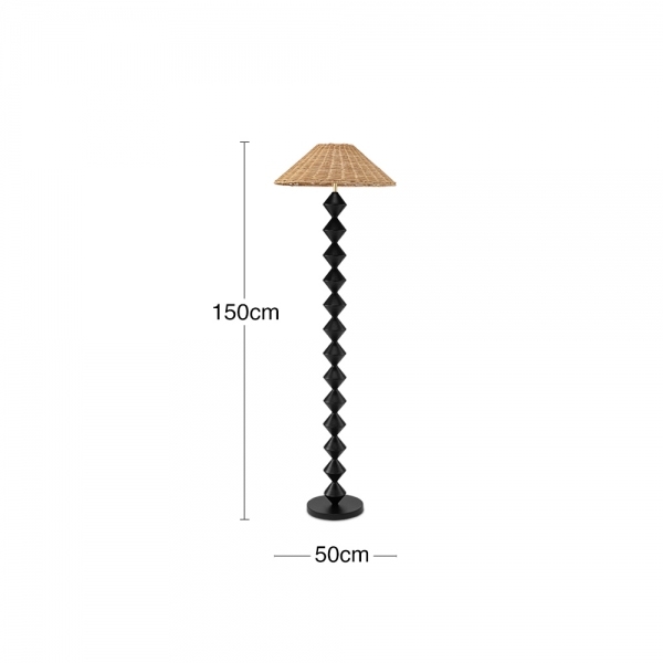 Reagan Floor Lamp, Rattan & Black