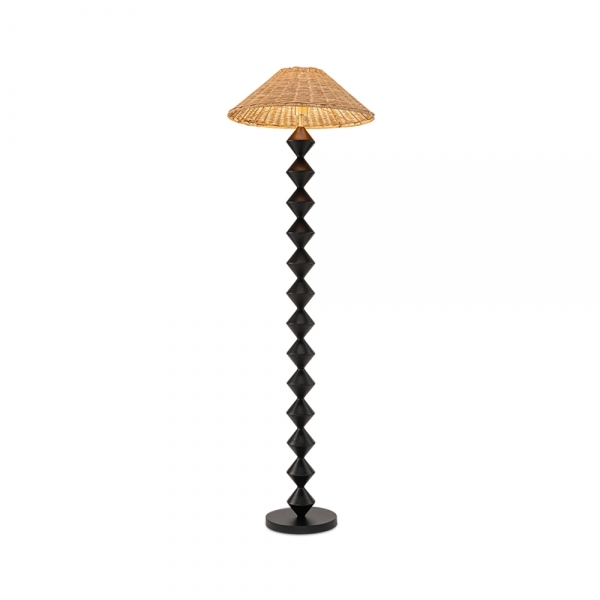 Reagan Floor Lamp, Rattan & Black