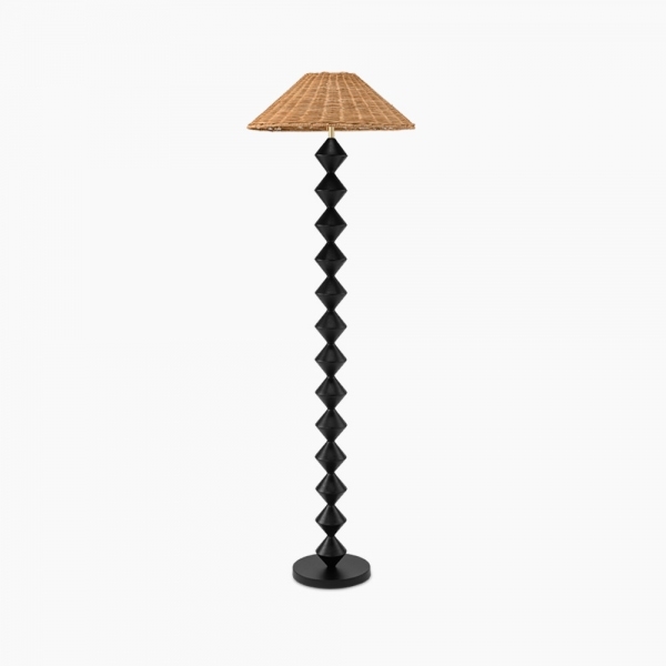 Reagan Floor Lamp, Rattan & Black