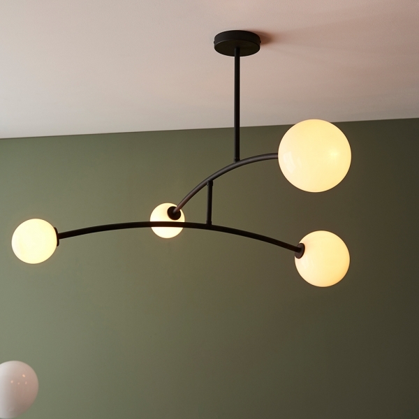 Rica Chandelier Pendant Light, Matte Black & Opal