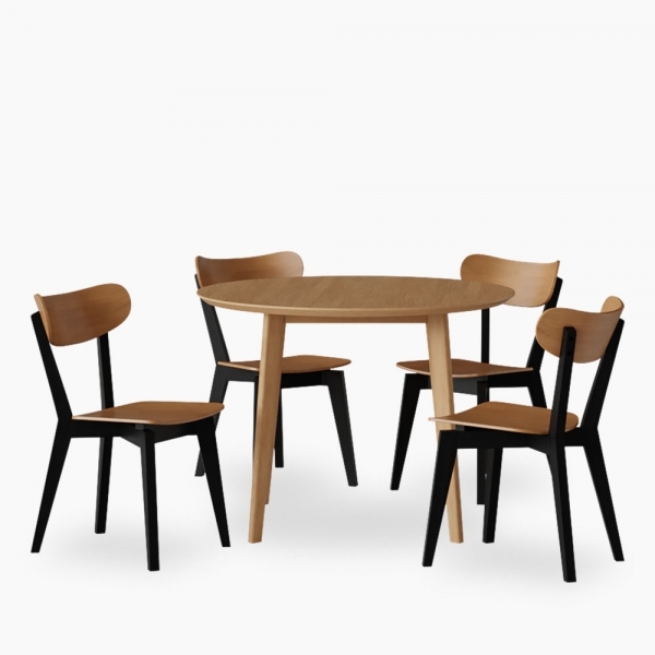 Roxby 4 Chairs Round Table Dining Set, Oak & Black