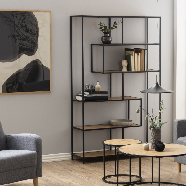 Seaford Large Display Unit, Oak & Black