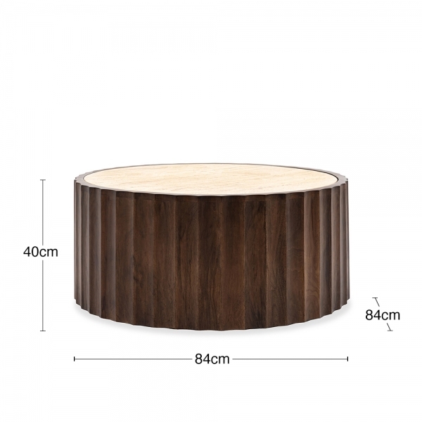 Watton Round Coffee Table, Dark Mango Wood & Travertine